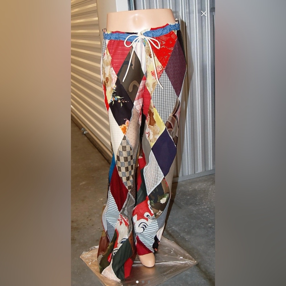 Adorable patchwork multicolored drawstring trousers